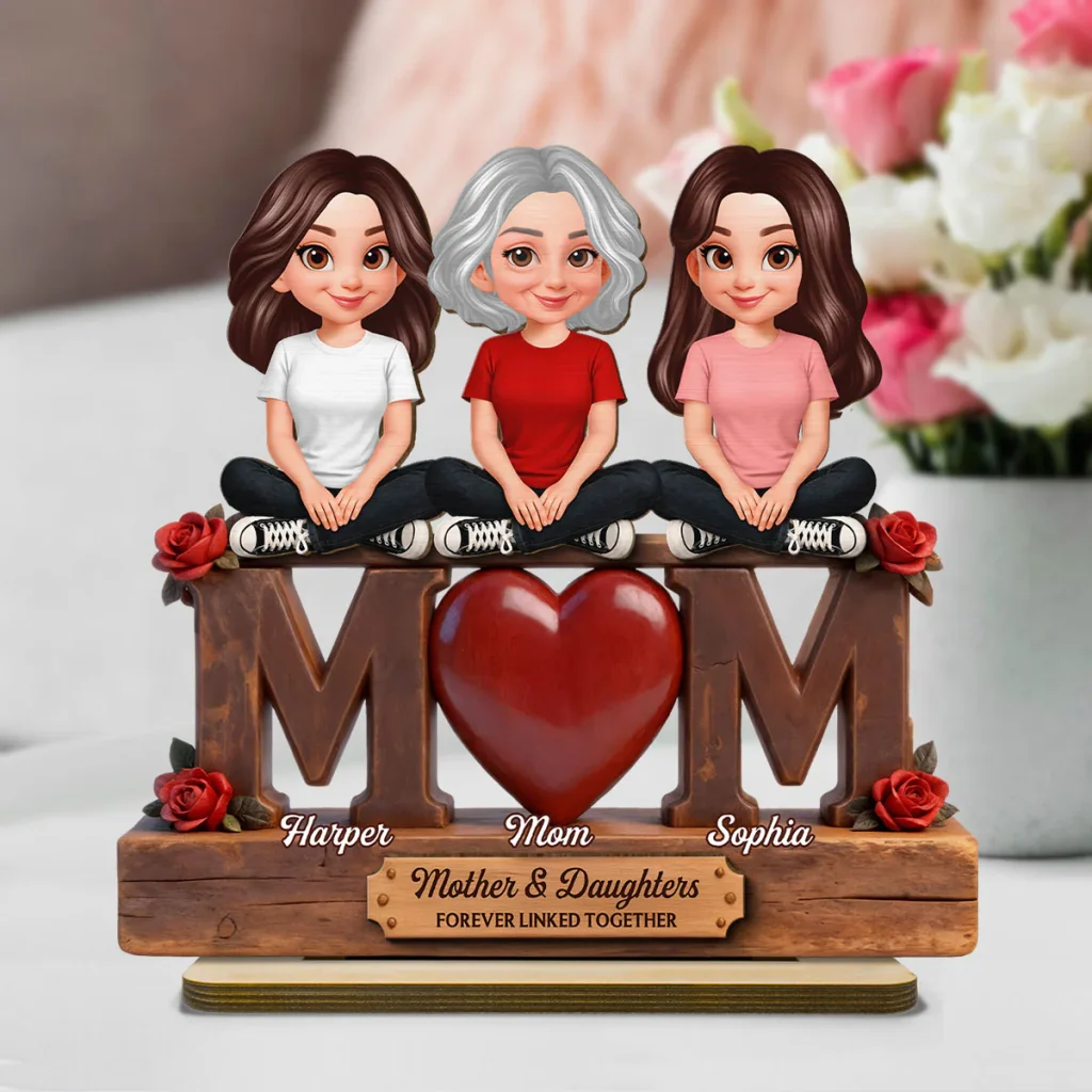Beautiful Rose Love Mom And Daughters Sons - Personalized 2-layered Wooden Plaque - Gift For Mom