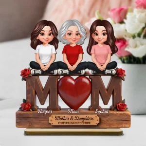 Beautiful Rose Love Mom And Daughters Sons - Personalized 2-layered Wooden Plaque - Gift For Mom